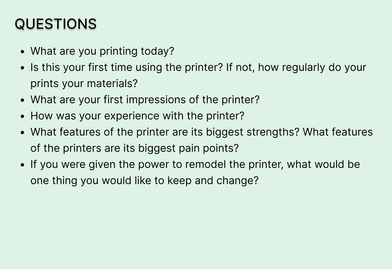 a list of questions for interviewing users